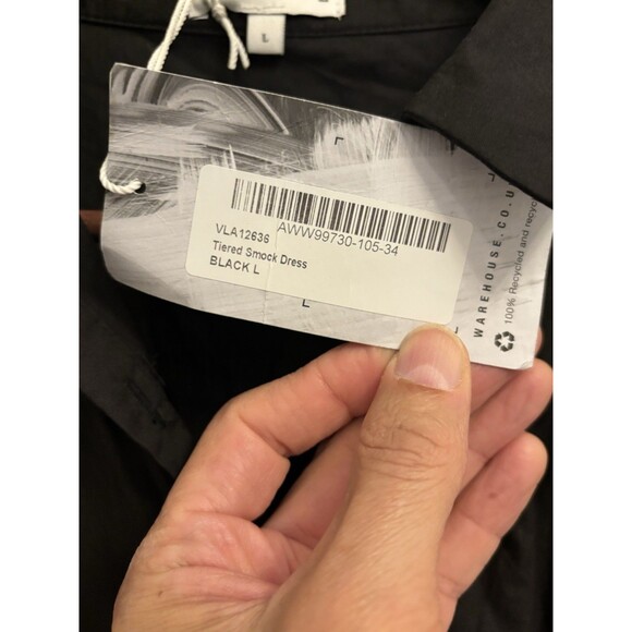 Warehouse Womens Tiered Smock Dress collared ballon Sleeve 100% cotton gothic L - Picture 5 of 10